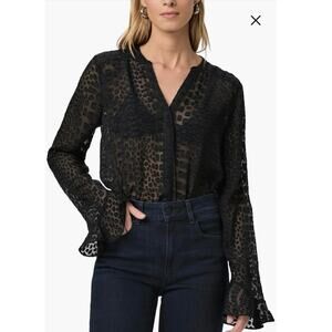 NWOT Women’s Paige Pepita Textured Silk Blend Button-Up Shirt in Black SZ XS